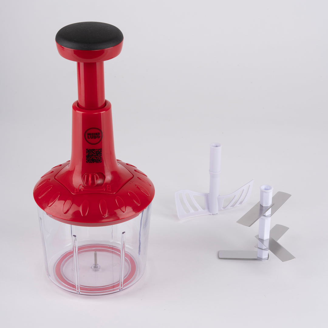 Hachoir Et Batteur Manuel à Ficelle Secret De Gourmet - Bol Transparent 0.9 L, 5 Lames Inox - Pour Légumes, Viande, Sauces